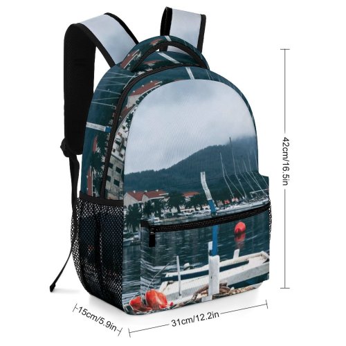 yanfind Children's Backpack Bay Boats Yacht Clouds Port Daylight Pier Travel Watercrafts Transportation Outdoors Seashore Preschool Nursery Travel Bag