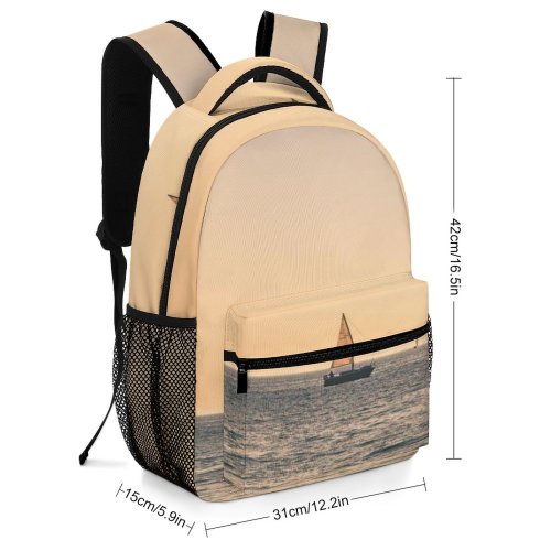 yanfind Children's Backpack Beach Ripples Boat Transportation Outdoors Scenic Dawn Vehicle Sailboat Sea Seascape Watercraft Preschool Nursery Travel Bag