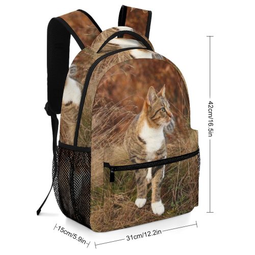 yanfind Children's Backpack Young Grass Pet Wild Outdoors Kitten Portrait Tabby Wildlife Cute Little Face Preschool Nursery Travel Bag
