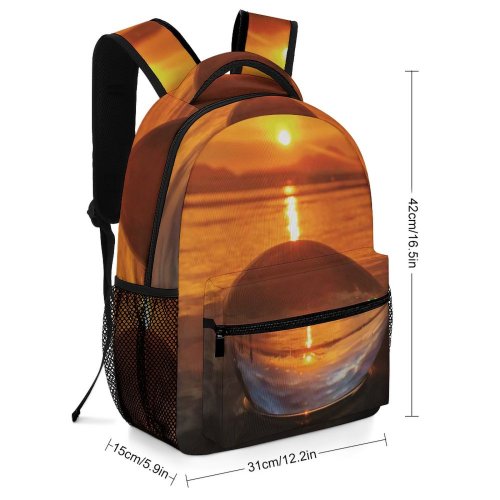 yanfind Children's Backpack Golden Silhouettes Sand Ball Clouds Sunset Landscape Mountains Evening Beach Preschool Nursery Travel Bag