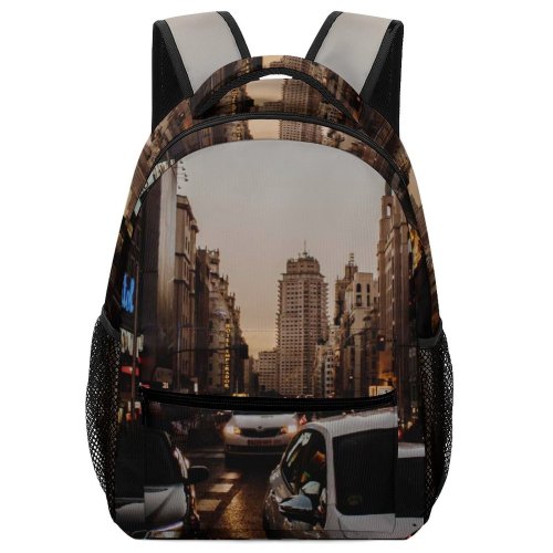 yanfind Children's Backpack  Street City Dark Lights Landscape Daylight Traffic Evening Travel Light Buildings Preschool Nursery Travel Bag