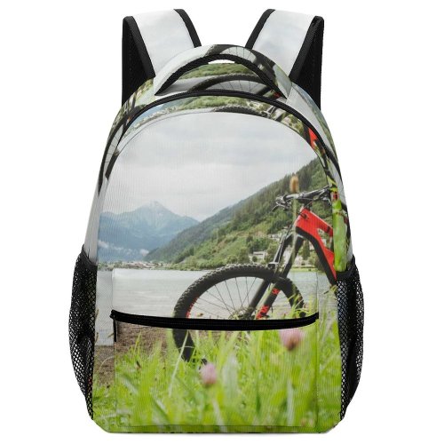 yanfind Children's Backpack Bike  Focus Vegetation Scenery Biker Sports Depth Parked Wheels Grass Adventure Preschool Nursery Travel Bag