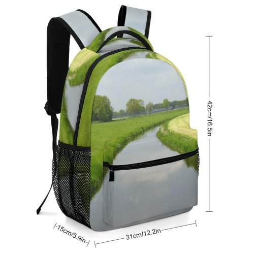 yanfind Children's Backpack Dutch Landscape Grassland Grass Netherlands Oosterwolde Friesland Frysian Natural Field Waterway Preschool Nursery Travel Bag