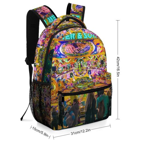 yanfind Children's Backpack Festive Tourist Park Entertainment City Design Rides Lights Evening Travel Crowd Colorful Preschool Nursery Travel Bag