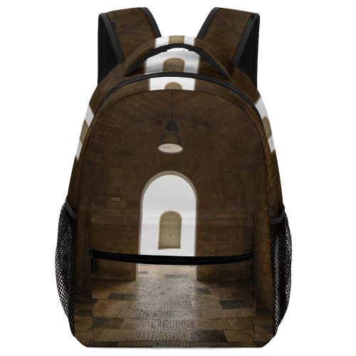 yanfind Children's Backpack Entrance Urban Vintage Dark Arch Castle Historic Lamp Basement Hallway Architecture Light Preschool Nursery Travel Bag