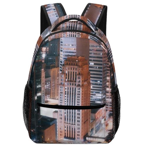 yanfind Children's Backpack  Street City Dark Illuminated Lights Office Cityscape Landscape Evening Rise Traffic Preschool Nursery Travel Bag