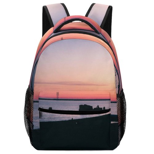 yanfind Children's Backpack Dark Sunset Daytime Evening Pier Travel Light Beach Boat Silhouetted Seashore Reflection Preschool Nursery Travel Bag