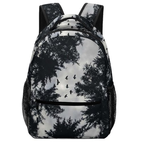 yanfind Children's Backpack Dark Forest Pine Outdoors Flying Scenic Woods Branches Fir Silhouette Trees Birds Preschool Nursery Travel Bag