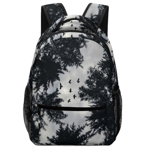 yanfind Children's Backpack Dark Forest Pine Outdoors Flying Scenic Woods Branches Fir Silhouette Trees Birds Preschool Nursery Travel Bag