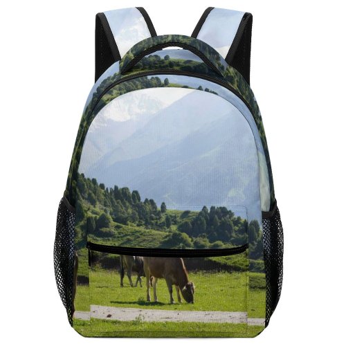 yanfind Children's Backpack Field Grassland Outdoors Cow Countryside Farm Rural Kyrgyzstan Pasture Meadow Grazing Ranch Preschool Nursery Travel Bag