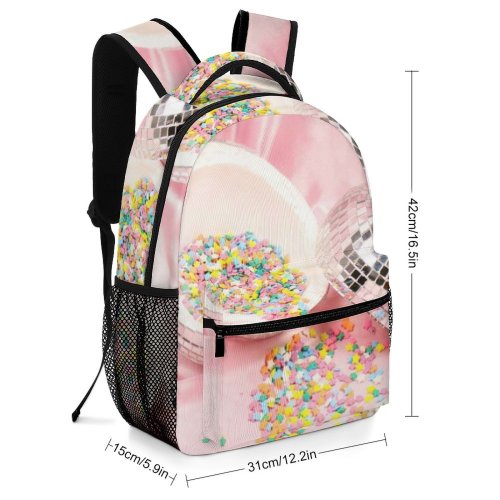 yanfind Children's Backpack Birthday Party Pastel Conceptual Candy Aesthetic Sparkle Light Ball Sprinkles Disco Preschool Nursery Travel Bag