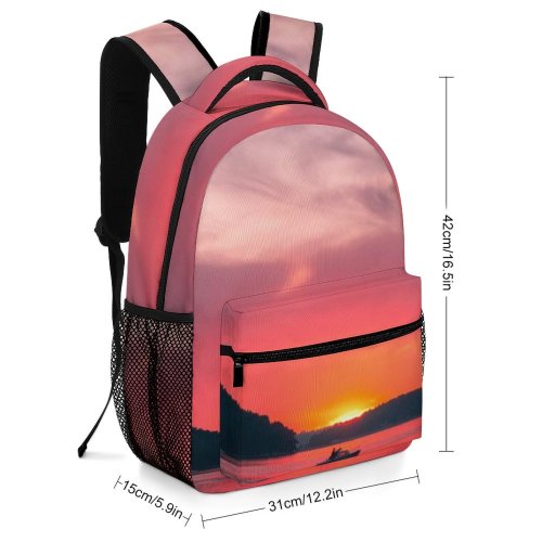 yanfind Children's Backpack Backlit Beautiful Sunset Landscape Evening Peaceful Boat Silhouetted Scenic Horizon Idyllic Dawn Preschool Nursery Travel Bag