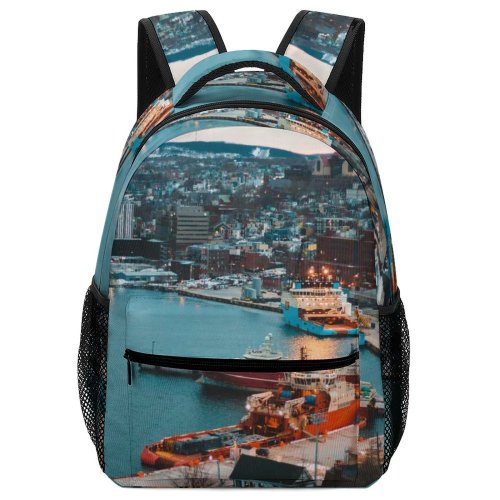 yanfind Children's Backpack Bay City Cityscape Port Evening Pier Travel Dock Sailboats Transportation Outdoors Seashore Preschool Nursery Travel Bag