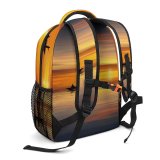 yanfind Children's Backpack Backlit  Afterglow Scenery Rowboat Sunset Beach Sunrise Boat Blurry Scenic Idyllic Preschool Nursery Travel Bag