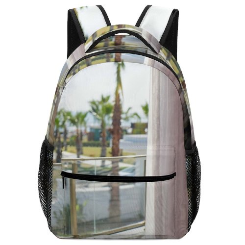 yanfind Children's Backpack Family Street Coast Tourism Design Lamp Curtain Vacation Relaxing Window Wood Blurred Preschool Nursery Travel Bag