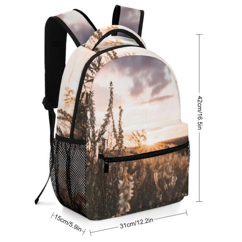 yanfind Children's Backpack  Golden Rural Flowers Wild Season Clouds Sunset Grass Landscape Field Wheat Preschool Nursery Travel Bag