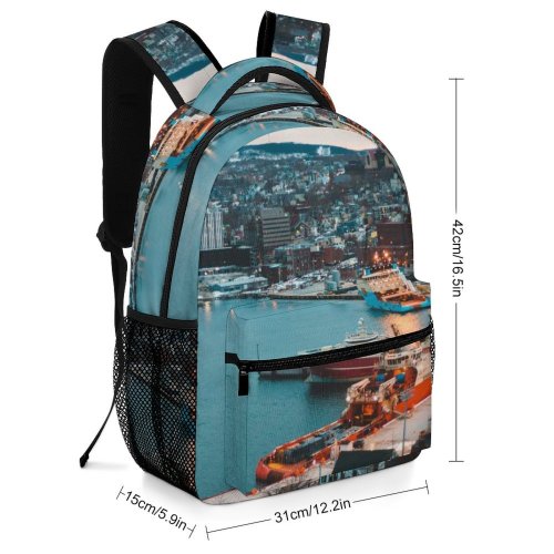 yanfind Children's Backpack Bay City Cityscape Port Evening Pier Travel Dock Sailboats Transportation Outdoors Seashore Preschool Nursery Travel Bag