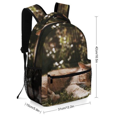 yanfind Children's Backpack Plant Closed Eyes Tree Kitty Grass  Pet Grassy Outdoors Quiet Sleeping Preschool Nursery Travel Bag