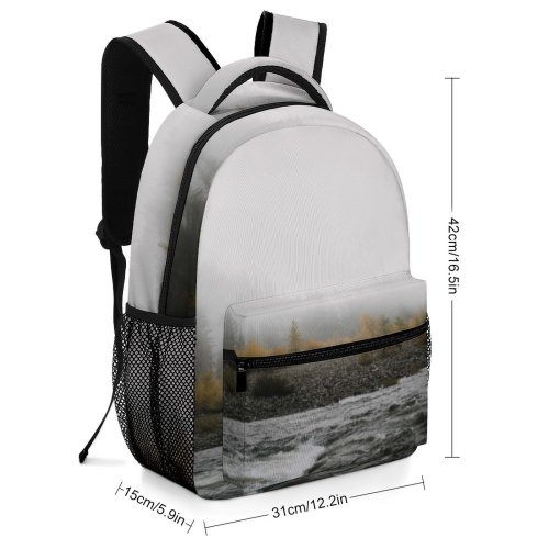 yanfind Children's Backpack Fog Outdoors Mist Sunrise Lake Ocean River Dawn  Tree Pnw Grey Preschool Nursery Travel Bag