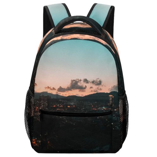 yanfind Children's Backpack Golden Silhouettes City Dark Buildingss Lights Scenery Cityscape Clouds Sunset Landscape Mountains Preschool Nursery Travel Bag