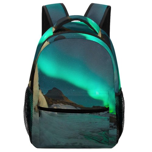 yanfind Children's Backpack Frozen Winter Surreal Exploration Astrophotography Adventure Icelandic Landscape Mountains Travel Kirkjufellfoss Preschool Nursery Travel Bag