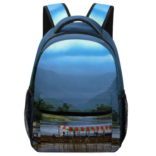 yanfind Children's Backpack Forest Clouds Wood Landscape Mountains Travel Boat River Transportation Outdoors Scenic Lake Preschool Nursery Travel Bag