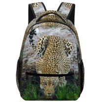 yanfind Children's Backpack Leopard Big Carnivore Grass Wild  Outdoors Hunter Wildlife Danger Cat Preschool Nursery Travel Bag