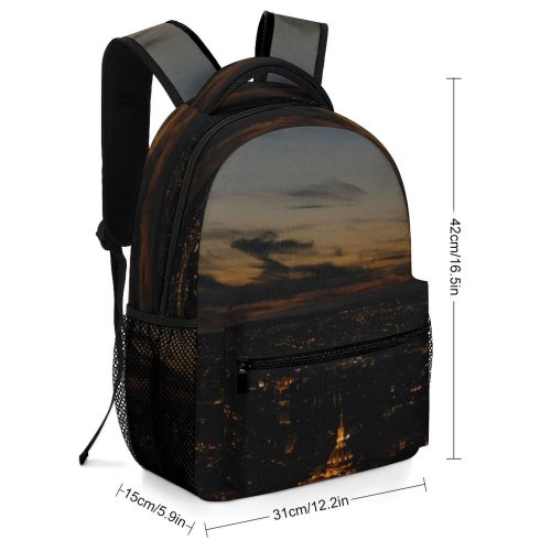 yanfind Children's Backpack Golden Silhouettes City Dark Lights Scenery Clouds Sunset Landscape Evening Buildings Sight Preschool Nursery Travel Bag