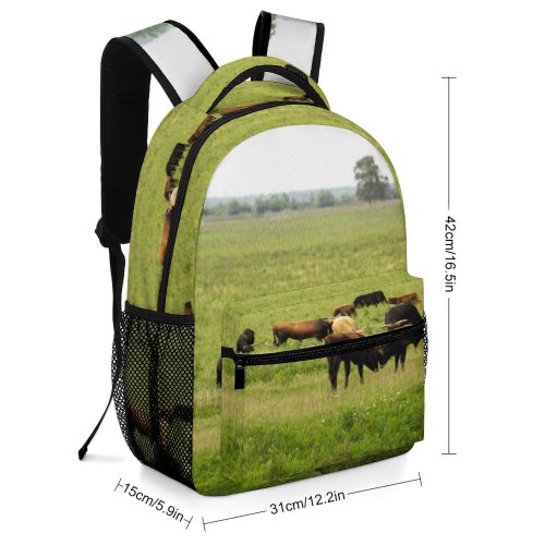 yanfind Children's Backpack Field Grassland Outdoors Cattle Cow Countryside Farm Grazing Meadow Pasture Ranch Rural Preschool Nursery Travel Bag