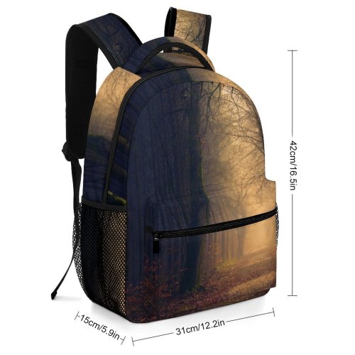 yanfind Children's Backpack Backlit Fog Dark Rural Forest Eerie Foggy Woods Fall Countryside Dawn Silhouette Preschool Nursery Travel Bag
