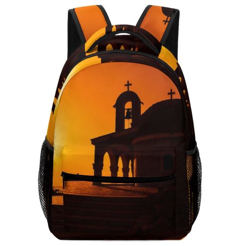 yanfind Children's Backpack Backlit City Dark Religion Sunlight Sunset Landscape Travel Light Church  Building Preschool Nursery Travel Bag