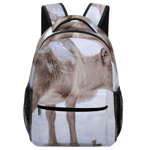 yanfind Children's Backpack Frozen Deer Frost Wild Covered Frosty Winter Reindeer Lapland Wildlife Buck Antlers Preschool Nursery Travel Bag