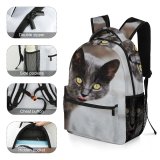yanfind Children's Backpack Outdoors Cat Eyes Face Grey Fur Whiskers Daytime Wildlife Preschool Nursery Travel Bag