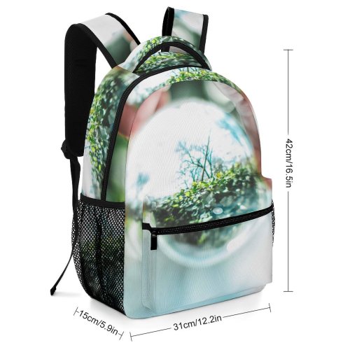 yanfind Children's Backpack  Focus Plants Inverted Lensball Ball Crystal Depth Field Outdoors Round Leaves Preschool Nursery Travel Bag