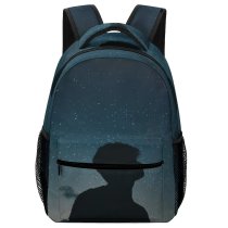 yanfind Children's Backpack Backlit Luna Evening Silhouette Sky Dark Exploration Alone Night Starry Preschool Nursery Travel Bag