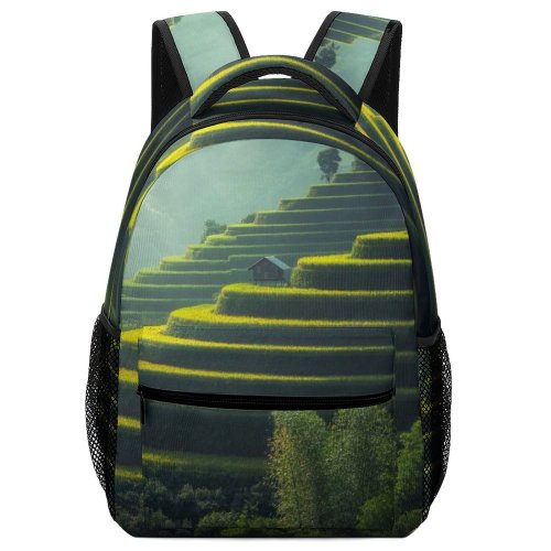 yanfind Children's Backpack Farm Fog Hut Plant Agricultural Sunlight Grass Landscape Daylight Mountains Rice Preschool Nursery Travel Bag