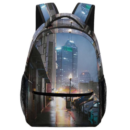 yanfind Children's Backpack Empty Sky Urban Street Metropolitan City Scene Buildings Illuminated Indianapolis Night Preschool Nursery Travel Bag