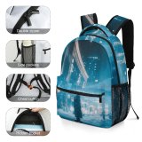 yanfind Children's Backpack  Winter Bus Street City Dark D Pedestrian Illuminated Lights Downtown Preschool Nursery Travel Bag