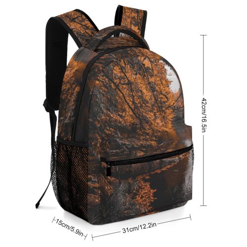 yanfind Children's Backpack Autumn Foliage River Leaves Outdoors Moody Trees Season Fall Lake Branches Preschool Nursery Travel Bag