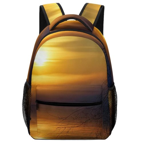 yanfind Children's Backpack Backlit Tree Golden Fog Sunset Landscape Evening Travel Light  Boat Foggy Preschool Nursery Travel Bag