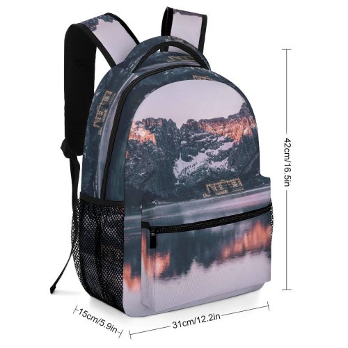 yanfind Children's Backpack Frozen Winter Forest Scenery Clouds Moutains Landscape Daylight Sight Snow Lakeside Outdoors Preschool Nursery Travel Bag