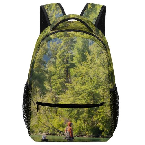 yanfind Children's Backpack Fishermen Forest Scenery Landscape Daylight Boat River Transportation Outdoors Scenic Woods Fishing Preschool Nursery Travel Bag