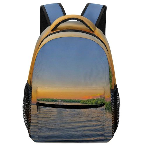 yanfind Children's Backpack Golden Rural Afterglow Travel (Journey) Boat Transportation Outdoors Hour Sundown Horizon Dawn Preschool Nursery Travel Bag