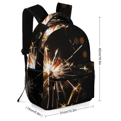 yanfind Children's Backpack Fireworks Harmless Fire Sparks Light Sparkler Diwali Midnight Darkness Year's Eve Night Preschool Nursery Travel Bag