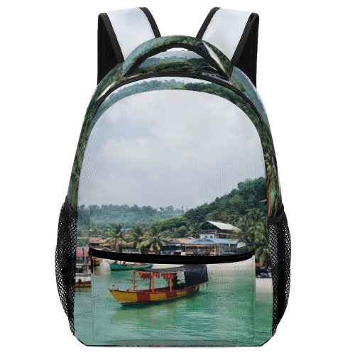 yanfind Children's Backpack Bay Tourism Sand Vacation Palm Destination Travel Island Paradise Beach Watercrafts Tropical Preschool Nursery Travel Bag
