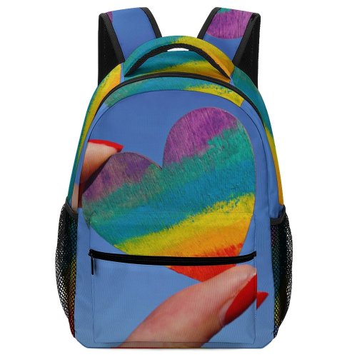 yanfind Children's Backpack Artsy Colours Rainbow Nail Fingers Colorful Love Polish Pride Conceptual Colourful Heart Preschool Nursery Travel Bag