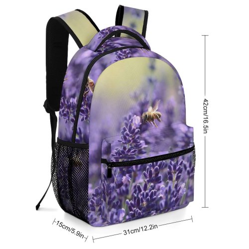 yanfind Children's Backpack Flora Insects Lavandula Bees Plant Field Bloom Flowers Lavender Preschool Nursery Travel Bag
