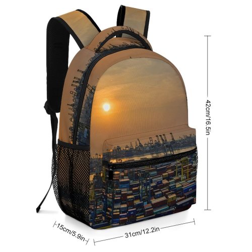 yanfind Children's Backpack Golden Industrial City Export Downtown Trade Port Sunset Transport Evening Pier Preschool Nursery Travel Bag