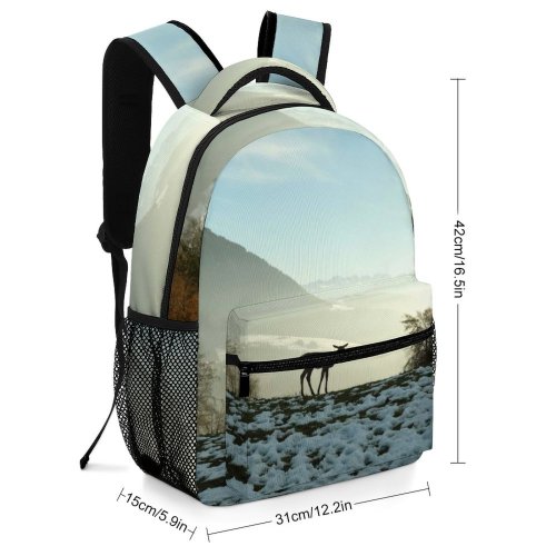 yanfind Children's Backpack  Sunset Deer Silhouette Mist Frost Winter Outdoors Dawn Scenic Fall Sky Preschool Nursery Travel Bag
