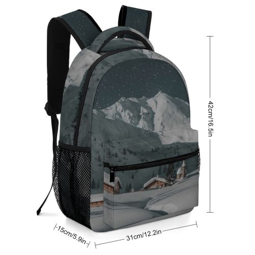yanfind Children's Backpack Frozen Winter Season Desktop Landscape Travel Hill Skier Snow Snowy Scenic Starry Preschool Nursery Travel Bag